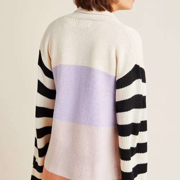 Anthropologie Sadie Striped-Sleeve Cardigan Size Small - Picture 3 of 5